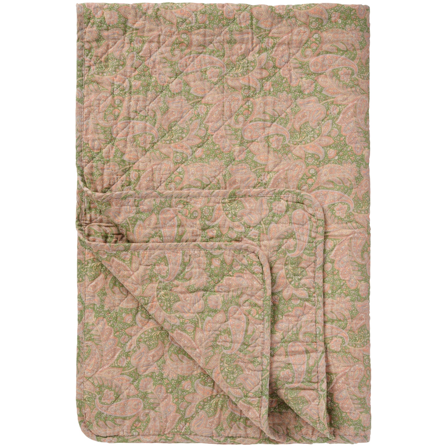 Quilt tæppe, grønt og rosa paislymønster