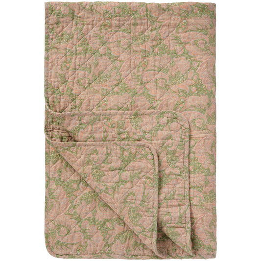 Quilt tæppe, grønt og rosa paislymønster